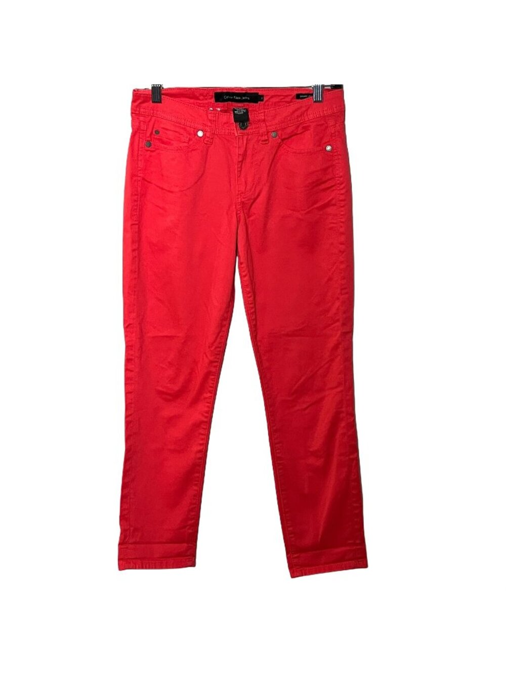 Calvin Klein Womens 2 Red Skinny Crop Pants Stretch Denim Y2K Preppy